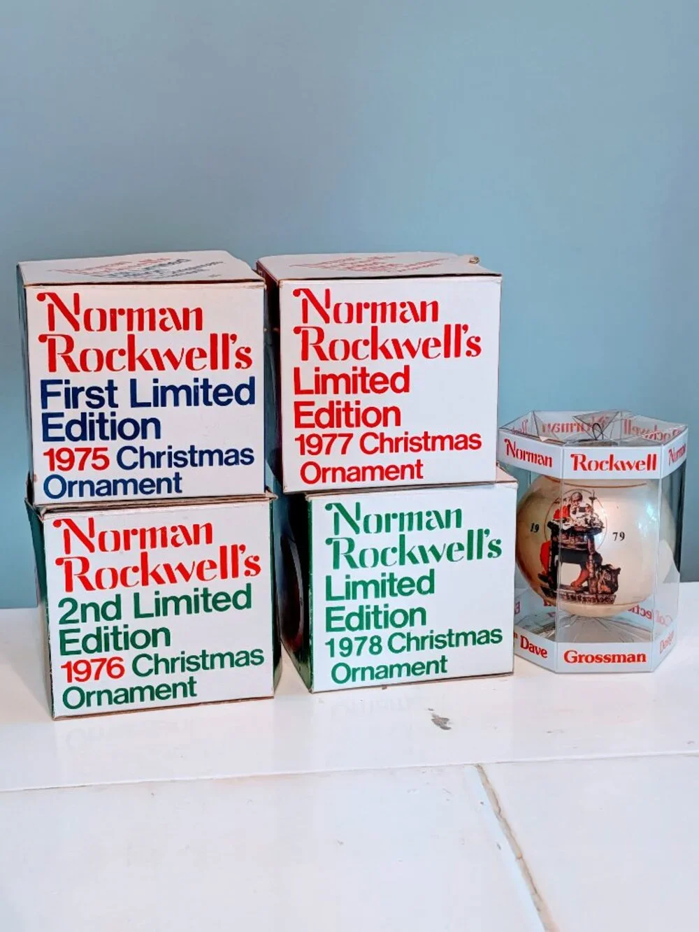 Lot of 5 VTG 70s Norman Rockwell Christmas Ornaments Limited Edition Boxed Retro